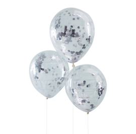 Confetti balloons silver foil (5pcs)