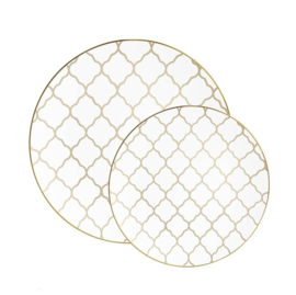 Deluxe plastic desert plates white gold mosaic (10pcs)