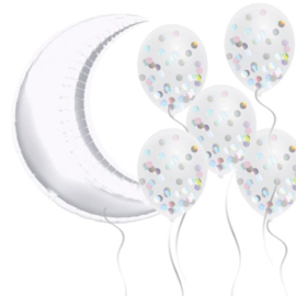 Balloon set moon and confetti silver