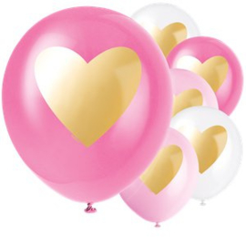 Pink and gold heart balloons (6pcs)