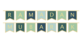 Ramadan Mubarak letter banner blue gold foil