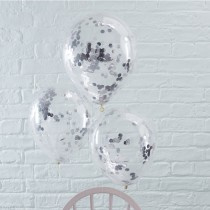 Confetti balloons silver foil (5pcs)