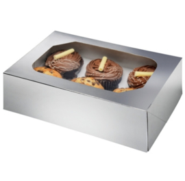 Cupcakedoos glimmend zilver 6 vaks (pst)