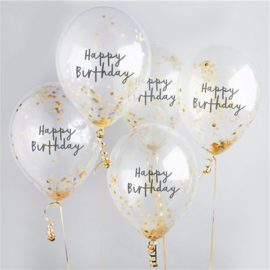 Confetti balloons Happpy Birthday gold (5pcs)
