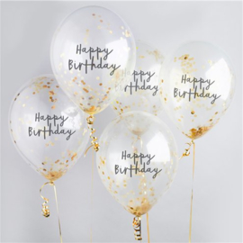 Confettiballon Happy birthday gouden confetti (5st)