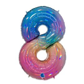 Cijfer ballon XL  pastel rainbow 8