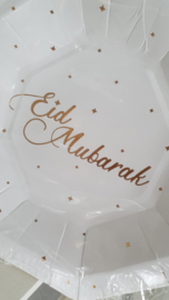 Papieren bordjes Eid Mubarak goud wit (8st)