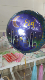 Folie ballon Eid Mubarak blauw paars (pst)