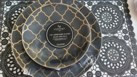 Luxe plastic borden zwart goud mozaiek klein (10st)