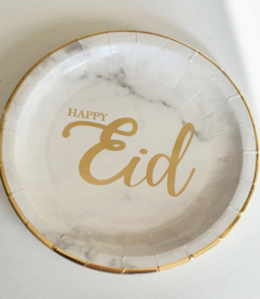 Papieren bordjes Happy Eid marble goud (10st)