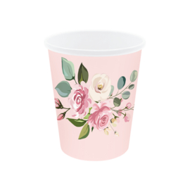 Paper cups pink floral (6pcs)