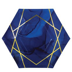 Paper plates hexagon blue gold