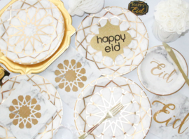 Papieren bordjes Happy Eid marble goud (10st)
