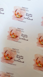 Gepersonaliseerde stickers Eid roze ovaal (18st)