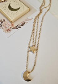 Double necklace moon & star