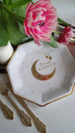 Paper plates Ramadan Kareem white with gold foil (8pcs)