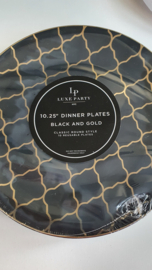 Luxe plastic borden goud zwart mozaiek groot(10st)