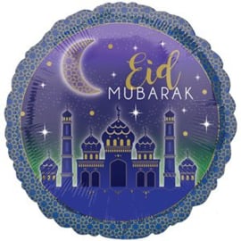 Folie ballon Eid Mubarak blauw paars (pst)