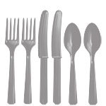 Plastic cutlery set silver (24pcs)