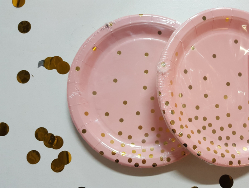 Paper plates pink with gold dots (10pcs)