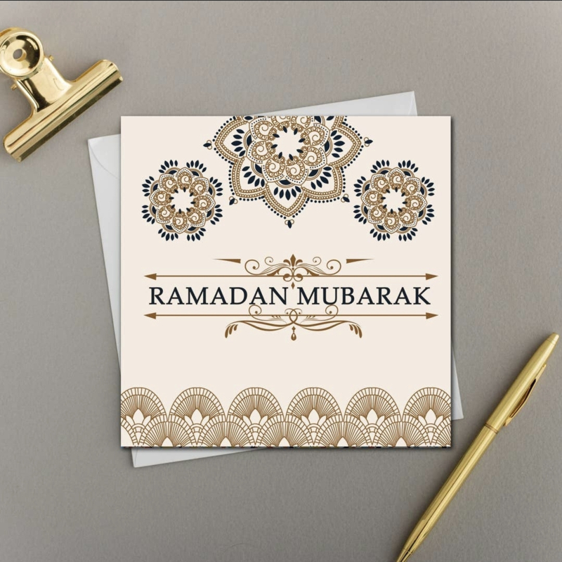 Wenskaart Ramadan Mubarak beige (pst)