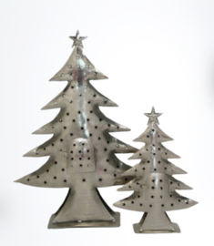 Metalen zink kerstboom waxinelicht houder kleur zilver
