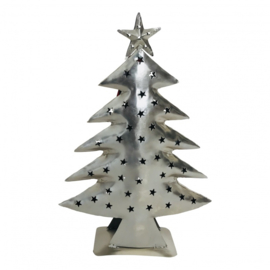 Metalen zink kerstboom waxinelicht houder kleur zilver