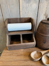 Houten gruttersbak met keukenrolhouder