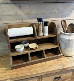 Houten gruttersbak met keukenrolhouder