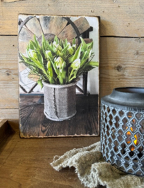 Houten paneel met vintage print