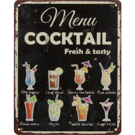 Metalen bordje,  Menu Cocktail