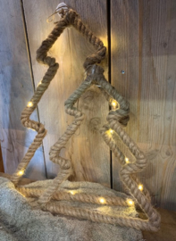 Stoere kerstboom van jute touw met LED verlichting (inclusief batterij