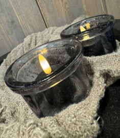Bubbleglas windlicht met rand Grey
