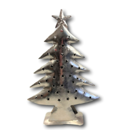 Metalen zink kerstboom waxinelicht houder kleur zilver