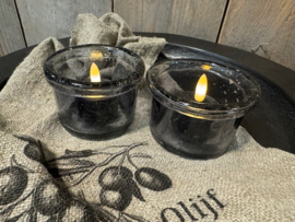 Bubbleglas windlicht met rand Grey