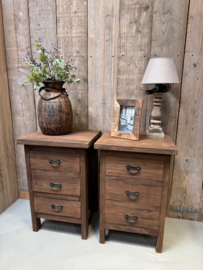 Set 2 teak nachtkastje met lade