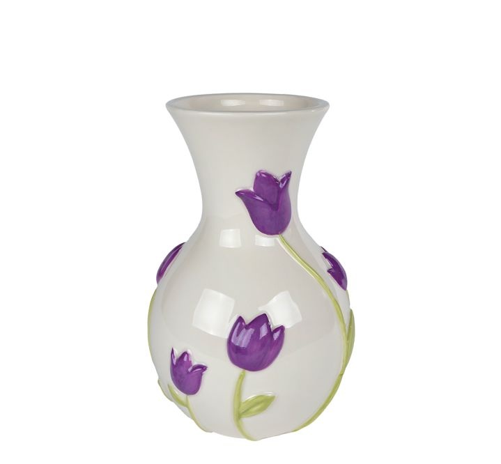 Wit vaasje met lila tulp