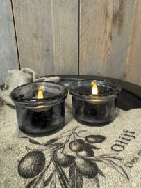 Bubbleglas windlicht met rand Grey