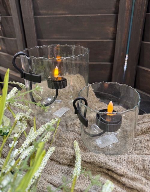 Set glazen windlichten incl glashanger