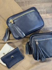 Leren tasje donker blauw