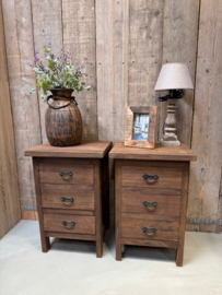 Set 2 teak nachtkastje met lade