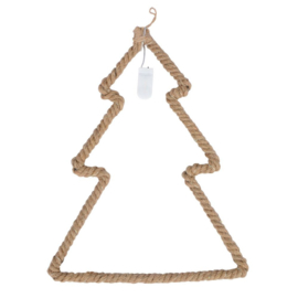 Stoere kerstboom van jute touw met LED verlichting (inclusief batterij