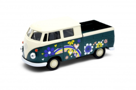 Volkswagen T1 Hippie Pick Up dubbele cabine Welly schaal 1 op 34 groen wit