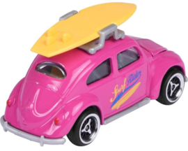Volkswagen Kever (beetle) rose met surfplank  merk Majorette Schaal 1 op 64