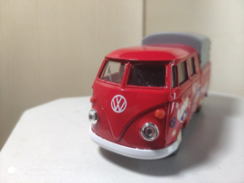 Volkswagen T1 Hippie Pick Up Doka  Merk Welly  rood  Schaal 1 op 34