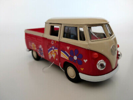 Volkswagen T1 Hippie Pick Up dubbele cabine Welly schaal 1 op 34 rood wit