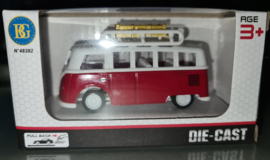 Volkswagen T1 miniatuur Koffer  Combi Metal 8,5 cm rood wit