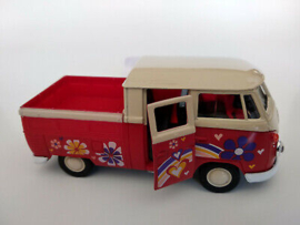 Volkswagen T1 Hippie Pick Up dubbele cabine Welly schaal 1 op 34 rood wit