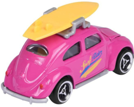 Volkswagen Kever (beetle) rose met surfplank  merk Majorette Schaal 1 op 64