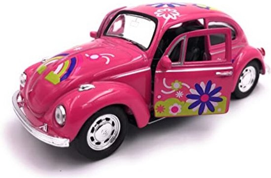 Volkswagen Hippie Kever rose Welly schaal 1 op 34